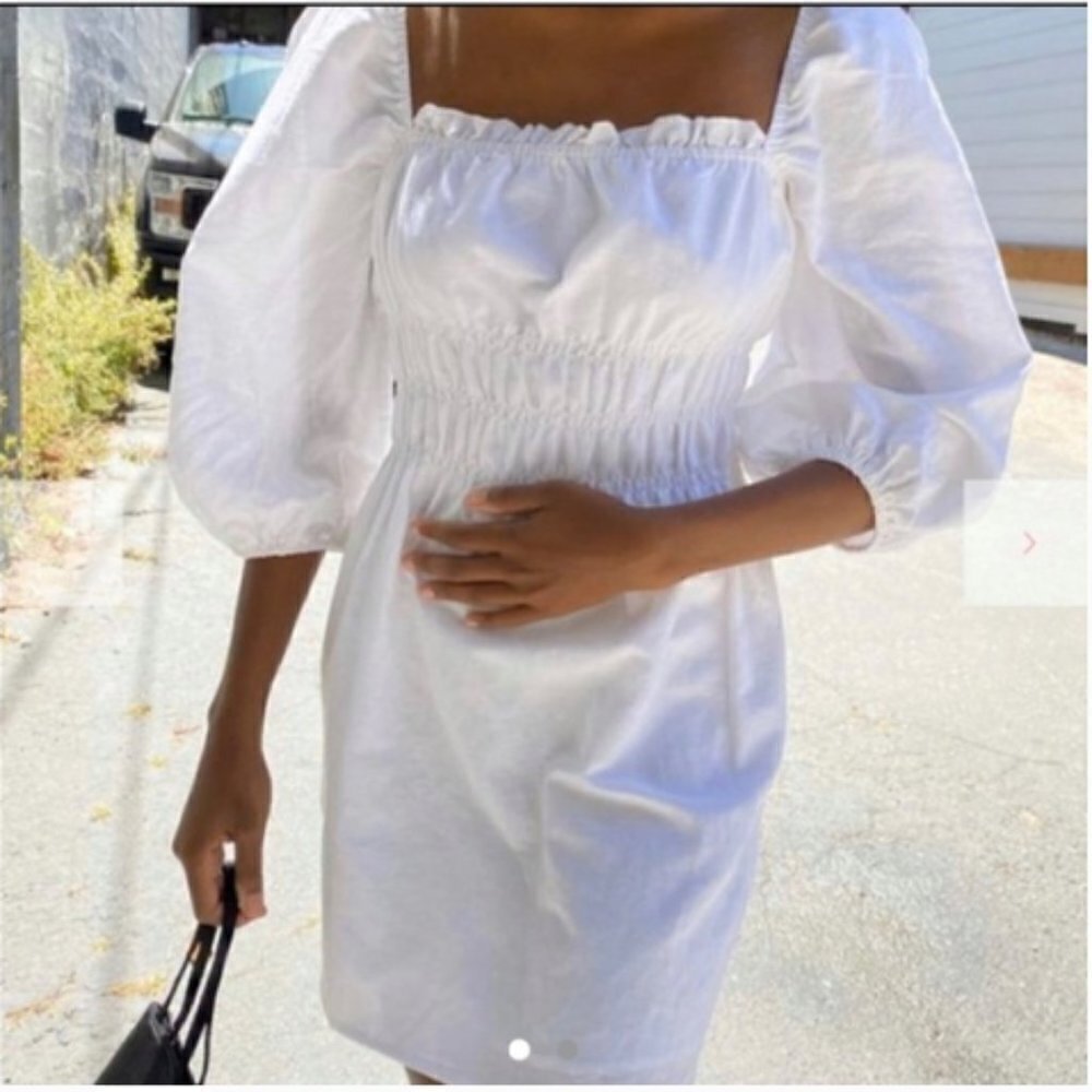 Charlie Holiday Boheme Linen Puff Sleeve Mini Dress Coastal - Picture 6 of 14